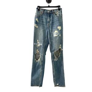 We The Free People Curvy Straight Distressed Denim Womens Jeans Sz 26 Boho